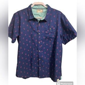 Free Planet Summer Button Down X-Large Navy Pink Palm Trees